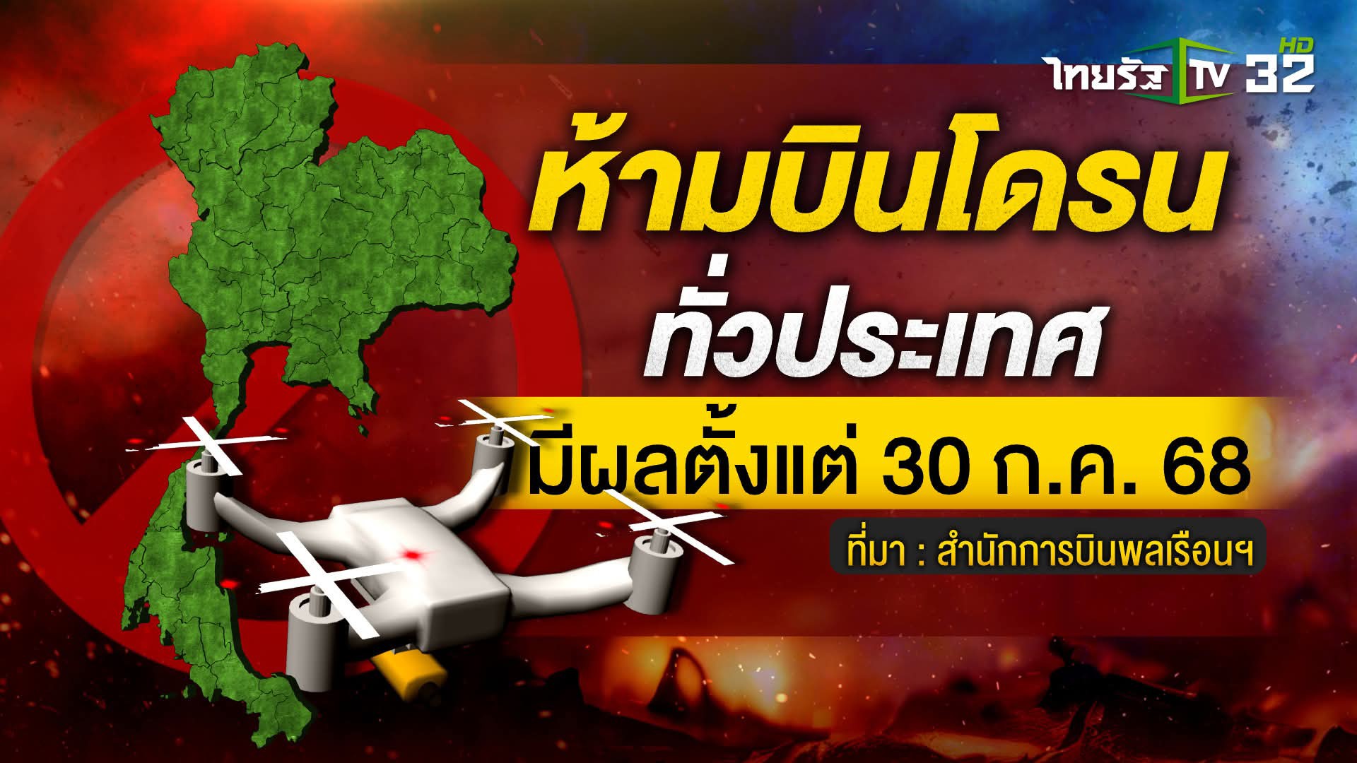 ประกาศล่าสุด ห้ามบินโดรนทุกประเภททั่วประเทศ! ตั้งแต่ 30 ก.ค. จนถึง 15 ส.ค. 68